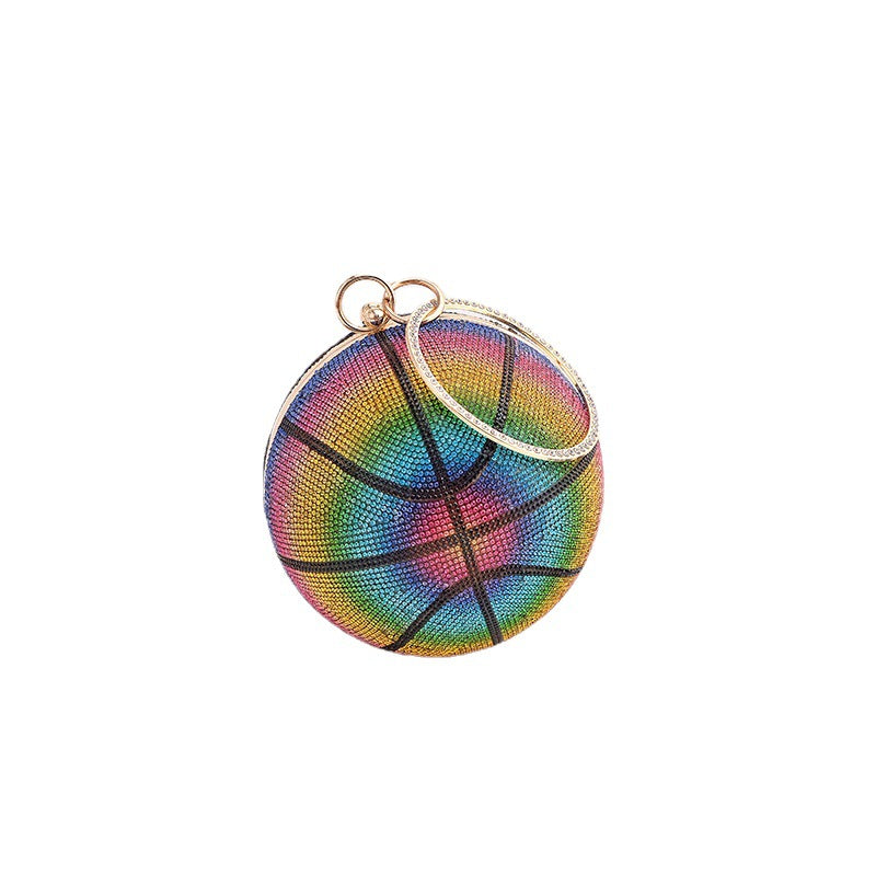 Wholesale PU Basketball Banquet Bag Circular Gradient Full Diamond Handheld Banquet Bag